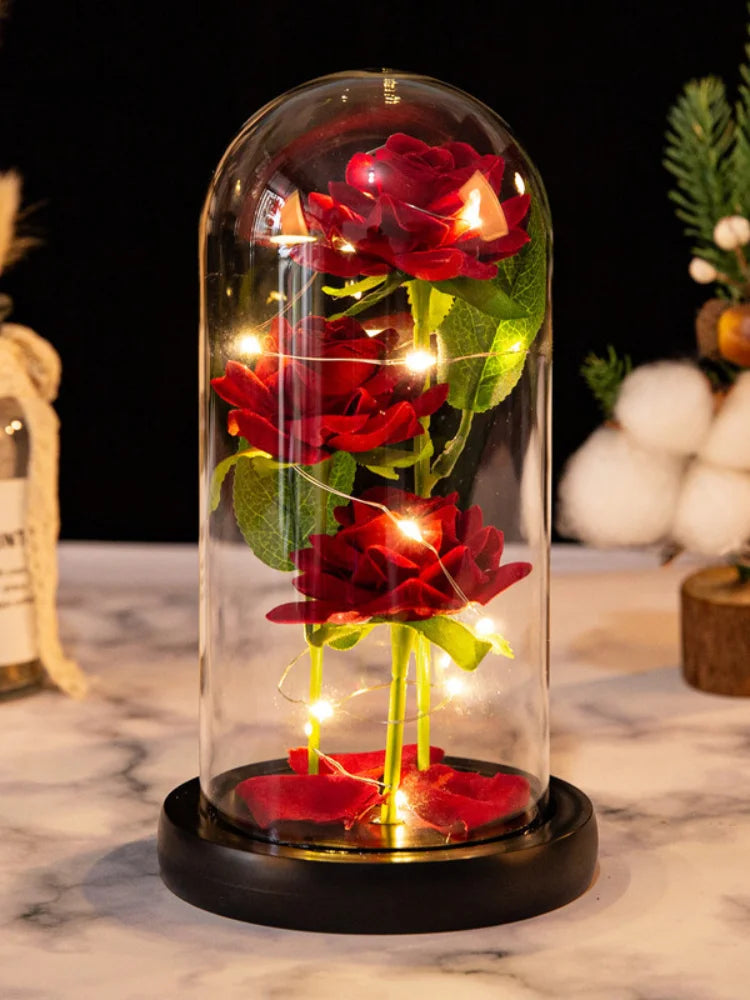 Eternal Rose in Glass Dome with Light