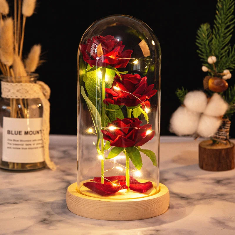 Eternal Rose in Glass Dome with Light