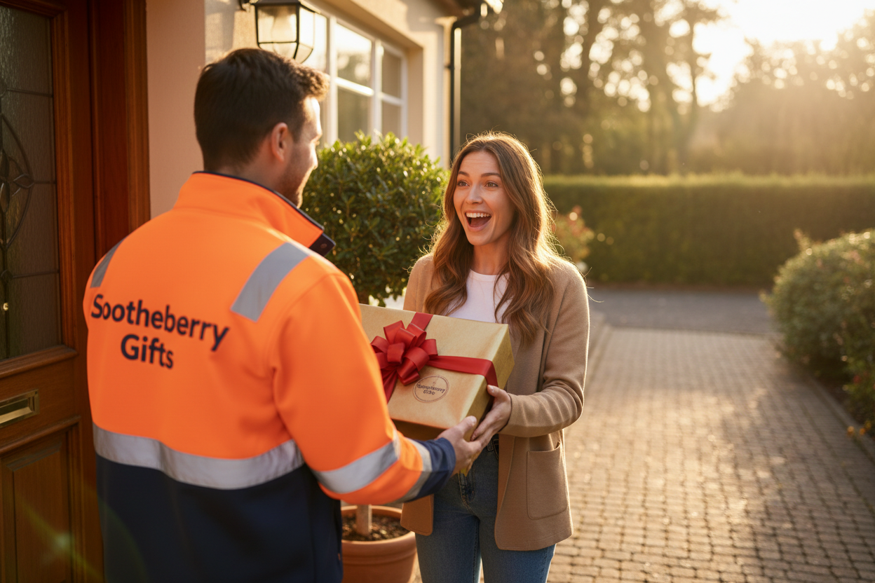 Customer receiving Soothe Berry Gifts delivery